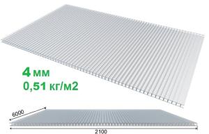 Поликарбонат сотовый 4мм прозрачный 2100*6000мм плотность-0,51кг/м2 